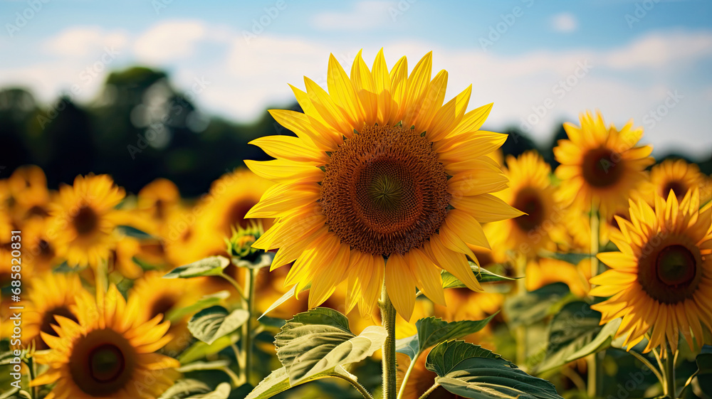 Close-up of a sunflower field
