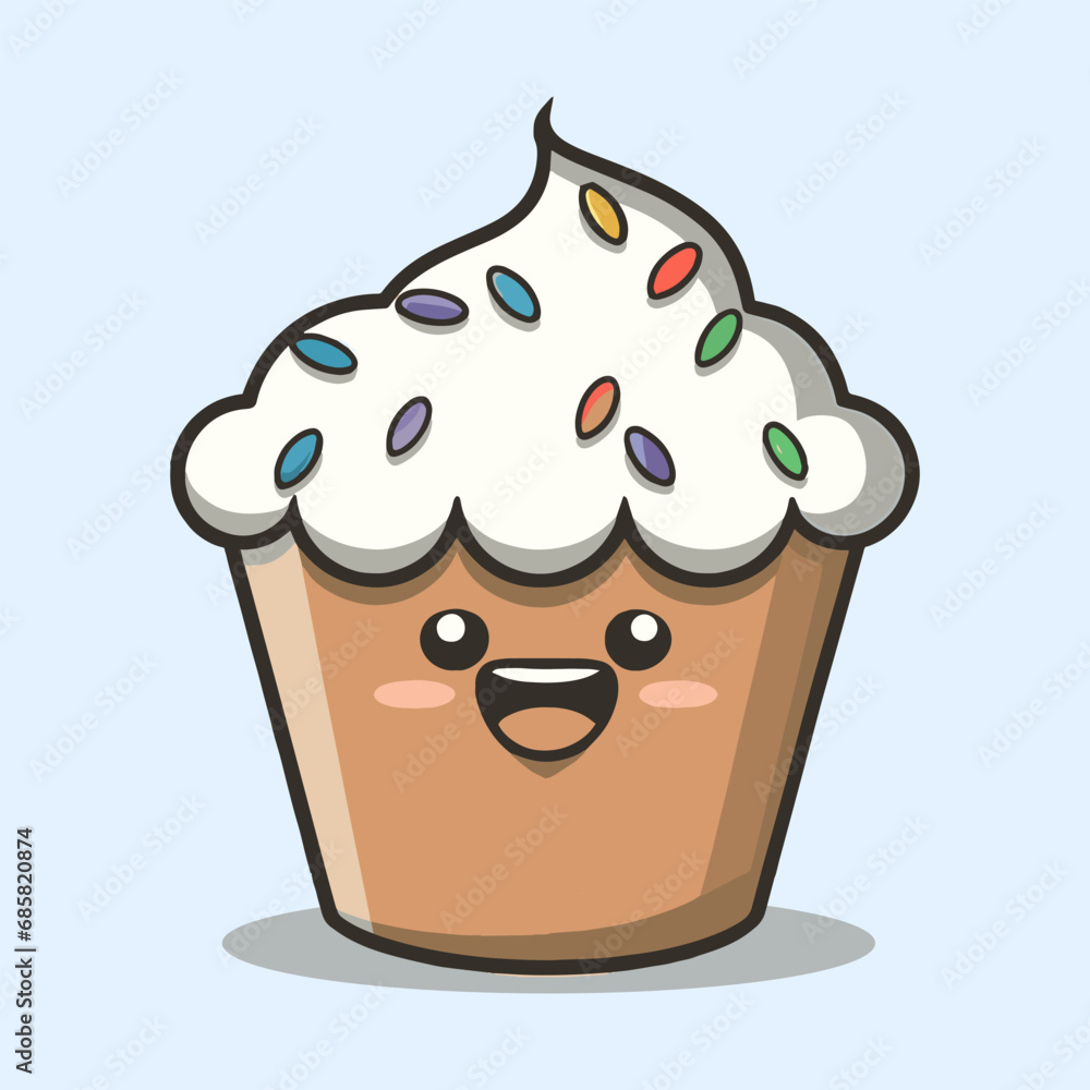 Vector art of Cup Cake cartoon style vector icon illustration