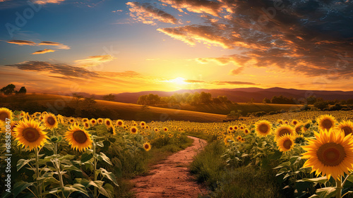 sunflower field at sunset