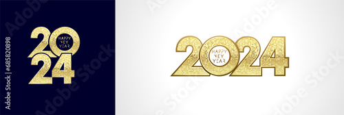 2024 golden mosaic - Happy New Year, numbers logo design. Vector illustration with gold luxury digits and text. Concepts for greeting card or invitation for new year party