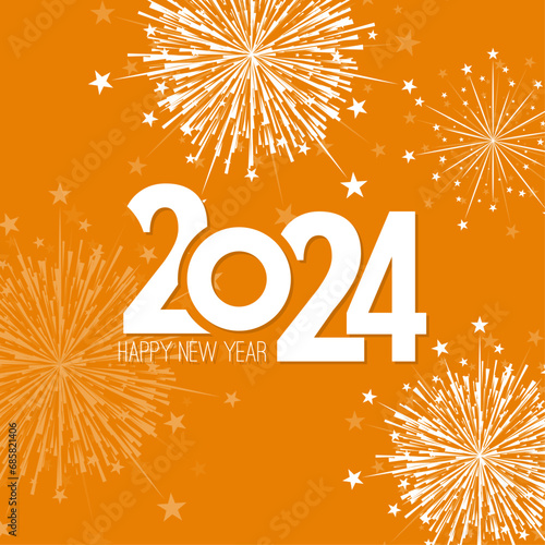 Creative happy new year 2024 with bursts of fireworks. Vector illustration.