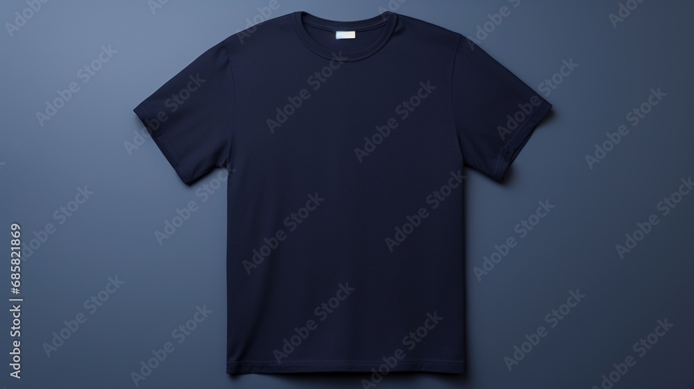 Create an image of a neatly folded navy blue t-shirt, perfectly presented on a solid white surface. Create an image of a neatly folded navy blue t-shirt, perfectly presented on a solid white surface.