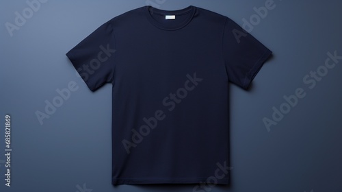 Create an image of a neatly folded navy blue t-shirt, perfectly presented on a solid white surface. photo
