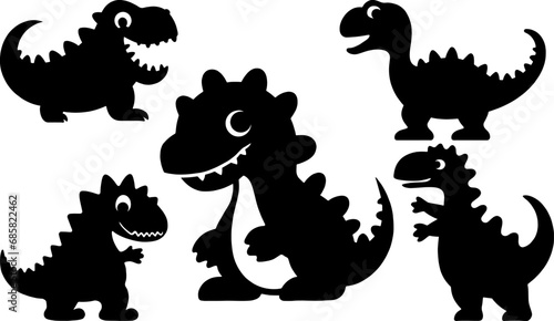 Cute baby Dinosaurs vector illustration, set of funny dinosaur SVG black silhouette, baby invitation template design