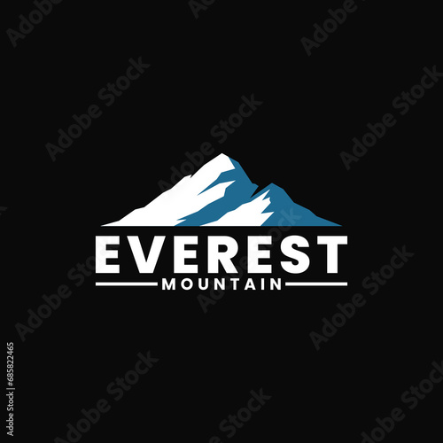 simple clean modern vector silhouette of mount everest logo or mountain everest logo, ice top mount himalayas nepal suitable for outdoor adventure, hiking, camping, travel, and nature branding design.