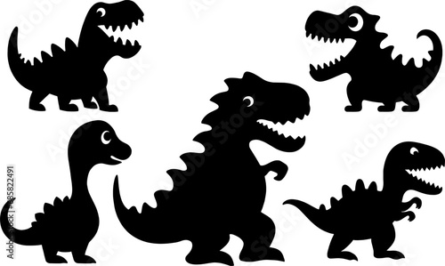 Cute baby Dinosaurs vector illustration  set of funny dinosaur svg black silhouette  baby invitation template design