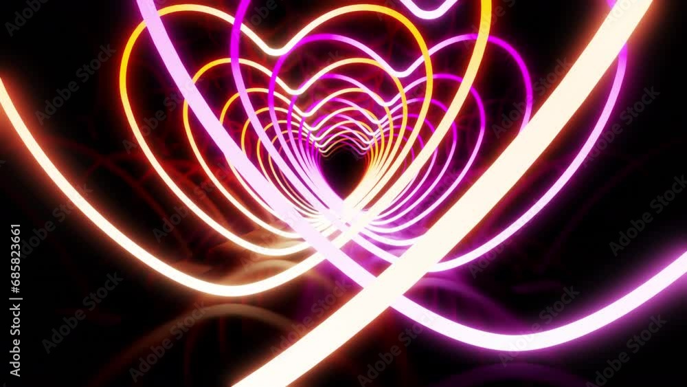 Heart Neon Line love tunnel glowing fluorescent lights corridor stage CG background Heart Neon Line love tunnel glowing fluorescent lights corridor stage CG background