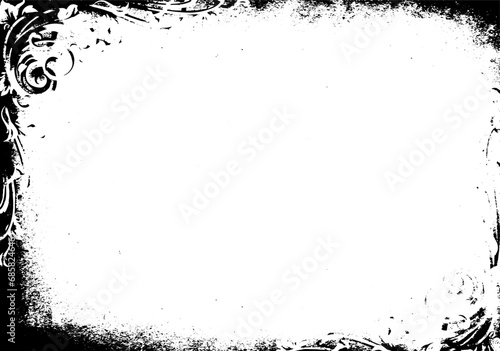 Grunge border vector texture background. Abstract frame overlay. Dirty and damaged backdrop. Vector graphic illustration with transparent white. EPS10.