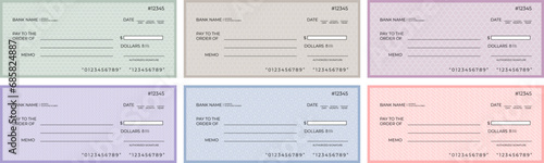 Blank editable bank cheque and checkbook cheque template design set 