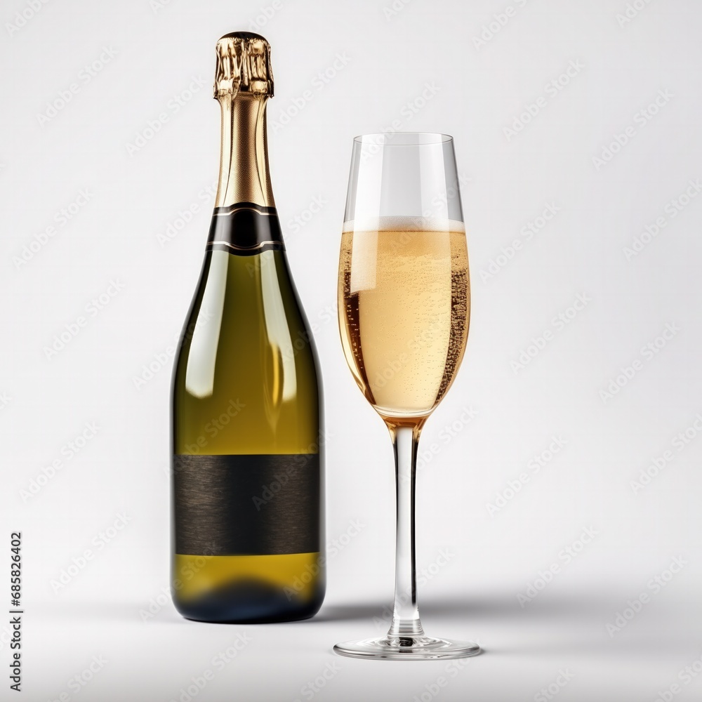 A bottle of Champagne wine side view isolated on white background A bottle of Champagne wine side view isolated on white background