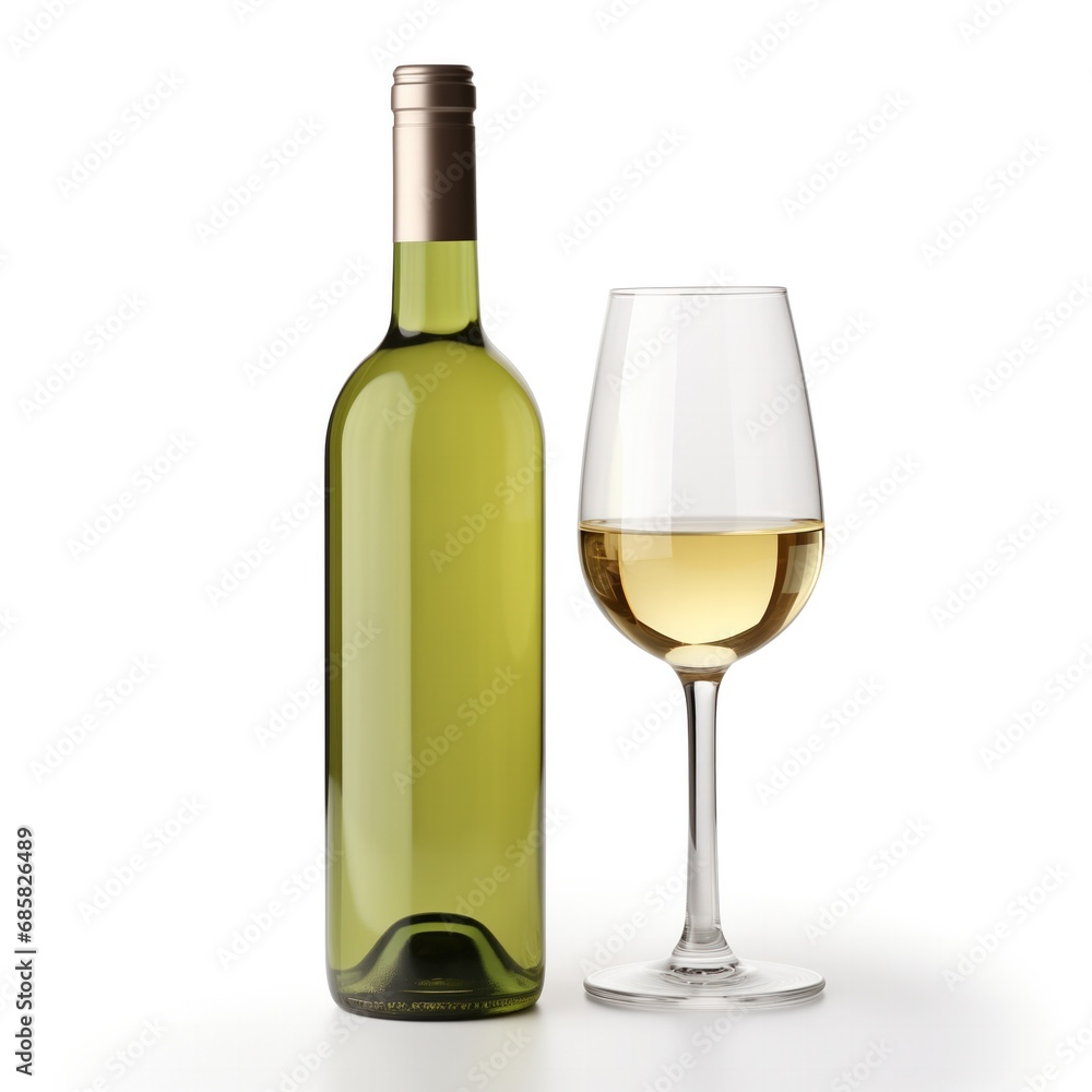 A bottle of Semillon wine side view isolated on white background A bottle of Semillon wine side view isolated on white background