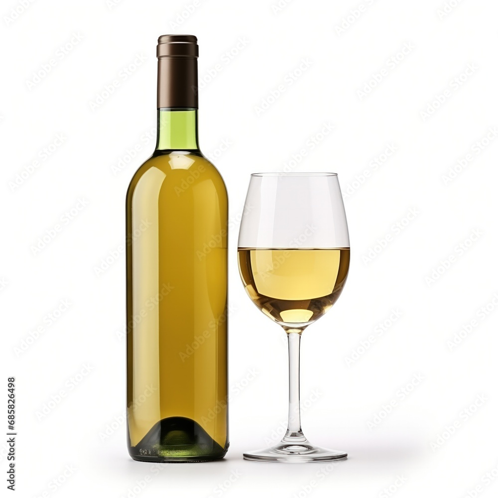 A bottle of Semillon wine side view isolated on white background A bottle of Semillon wine side view isolated on white background