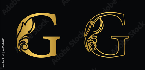 letter G golden. flower letters. Vintage ornament initial Alphabet. Logo vector	