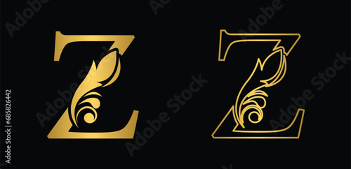 letter Z golden. flower letters. Vintage ornament initial Alphabet. Logo vector 
