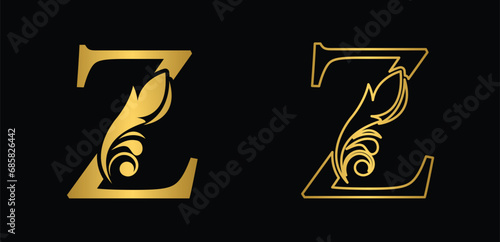 letter Z golden. flower letters. Vintage ornament initial Alphabet. Logo vector	