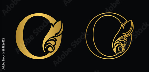 letter O golden. flower letters. Vintage ornament initial Alphabet. Logo vector	