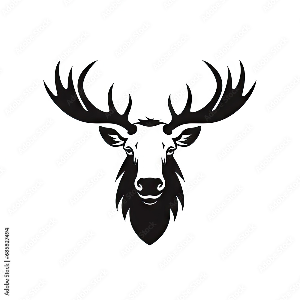 Naklejka premium Moose Head Icon, Wild Animal Silhouette, Zoo Logo, Moose Symbol on White Background