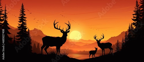 silhouette of a deer in sunset