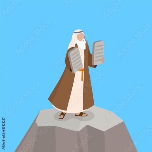 3D Isometric Flat Vector Illustration of Biblical Story, Moses with the Tablets of the Law of God