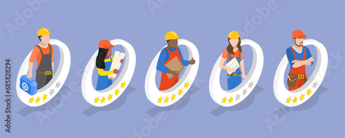 3D Isometric Flat Vector Illustration of Contractor Rating , Professionals Review and Ranking