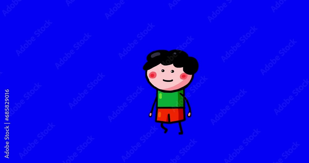 Cartoon kid character moves Tomek boy isolated one step blue screen. Moving child serie transparent bluebox. Useful content presenter no background. Cartoon kid character moves Tomek boy isolated one step blue screen. Moving child serie transparent bluebox. Useful content presenter no background.