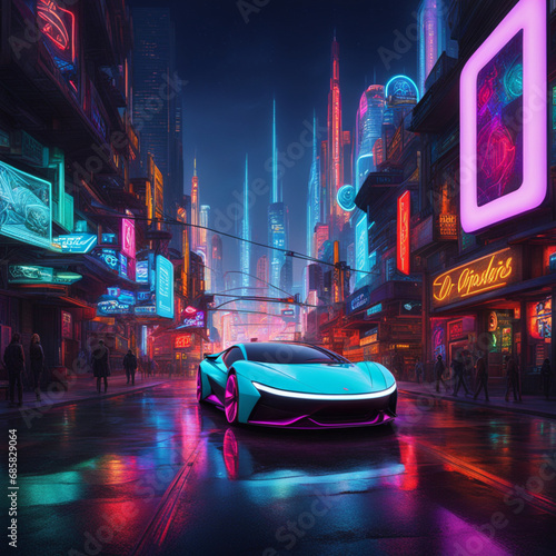 Wallpaper Mural A futuristic world, neon colors, colorful, Future, Generative IA Torontodigital.ca