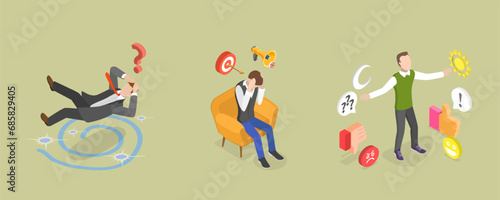 3D Isometric Flat Vector Illustration of Attention Concentration, Distracted Mind
