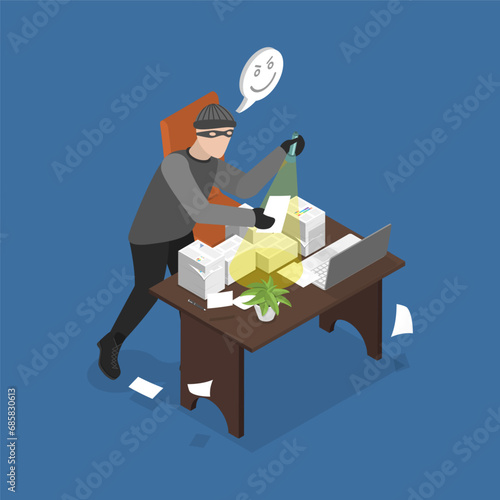 3D Isometric Flat Vector Illustration of Commercial Espionage, Looking for Private Information