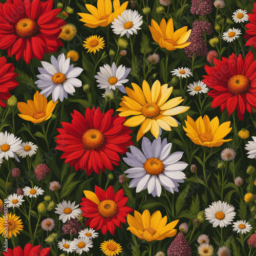 Pattern Design, Vector, Flowers, Colorful, Generative AI 