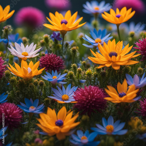 Pattern design, Vector, Wildflowers, Colorful, Nature, Zoom In, Generative AI