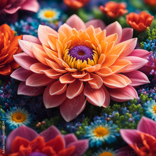 Pattern design, Vector, Wildflowers, Colorful, Nature, Zoom In, Generative AI