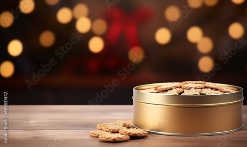 round special lid tin for cookie with christmas design photo