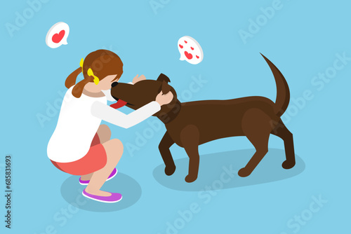 3D Isometric Flat Vector Illustration of Domestic Animal, Love and Tenderness to Pets