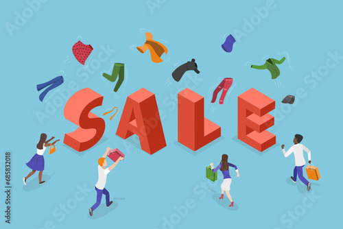 3D Isometric Flat Vector Illustration of Sale, Great Discount Ads