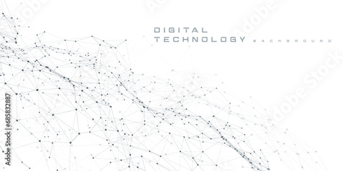 Abstract digital technology hi tech futuristic grey white background, cyber information communication, innovation future tech data, internet network connection, Ai big data lines dots, circuit vector
