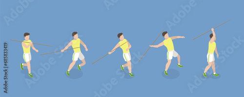 3D Isometric Flat Vector Set of a Character Javeling Throwing, Sports Activity