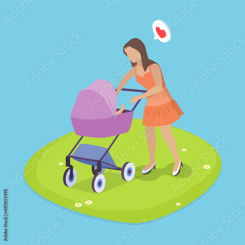 3D Isometric Flat Vector Illustration of New Mom, Childcare and Parenting