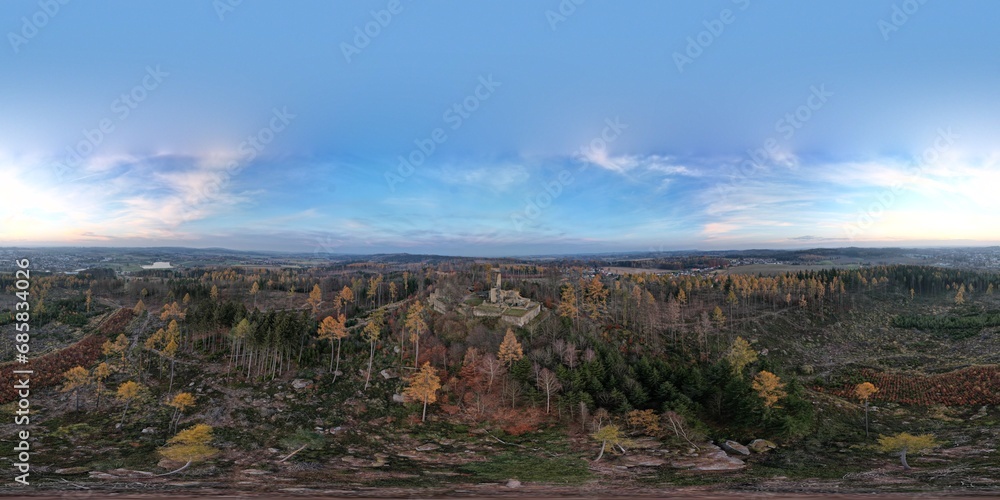Obraz premium Orlík castle ruins by Humpolec city Vysocina Czech republic,Europe, historical old castle Orlík aerial scenic panorama landscape view,Orlík nad Humpolcem,Bohemia,Czechia
