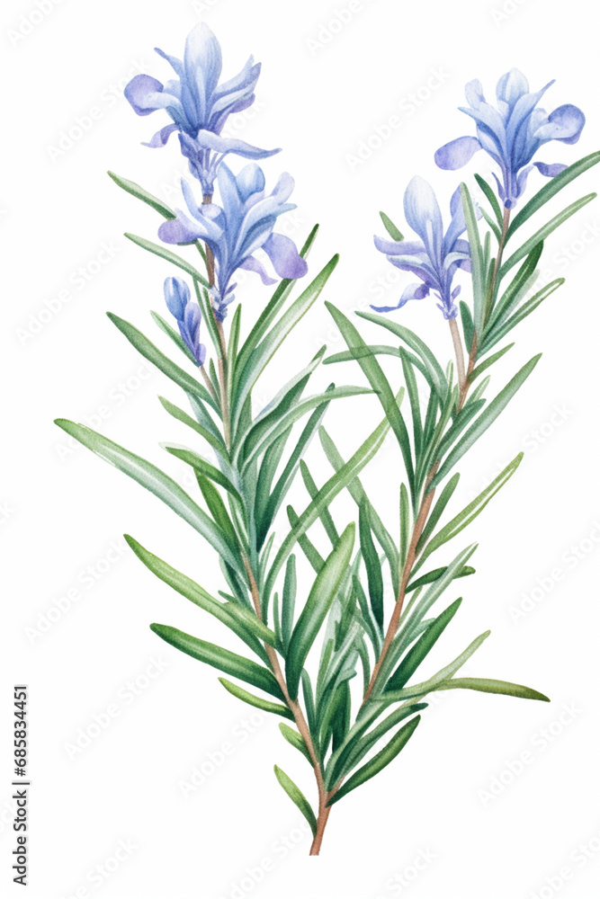 Naklejka premium Rosemary or Rosmarin. Watercolour Illustration Isolated on White.