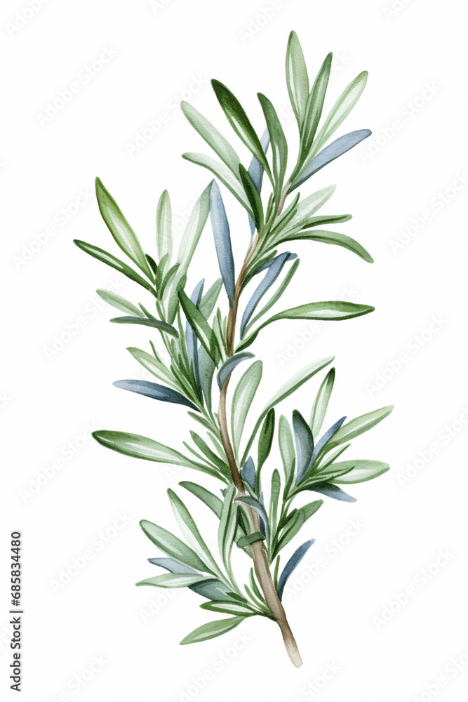 Rosemary or Rosmarin. Watercolour Illustration Isolated on White.