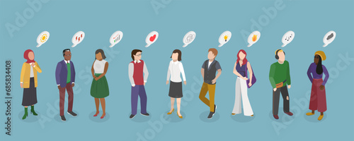 3D Isometric Flat Vector Illustration of Human Personality Feelings, Psychological Mindsets