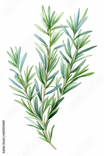 Rosemary or Rosmarin. Watercolour Illustration Isolated on White.