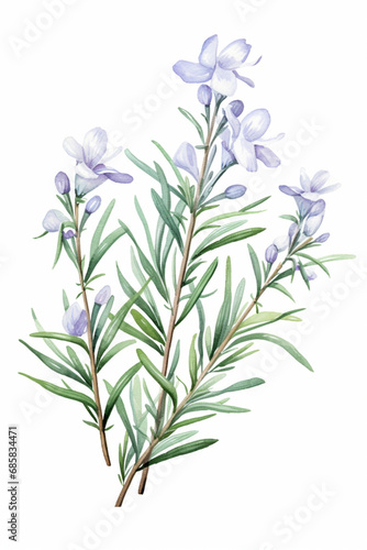 Rosemary or Rosmarin. Watercolour Illustration Isolated on White.