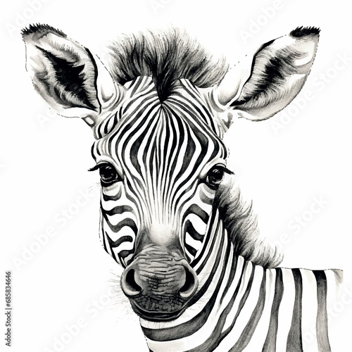 cartoon drawing head of baby zebra  white background