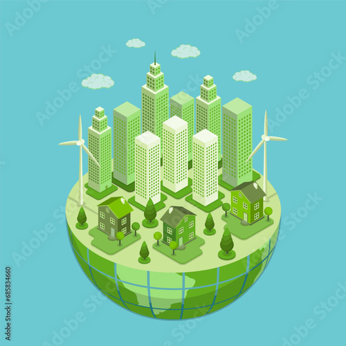 3D Isometric Flat Vector Illustration of Sustainble Earth, Environmental Care and Protection