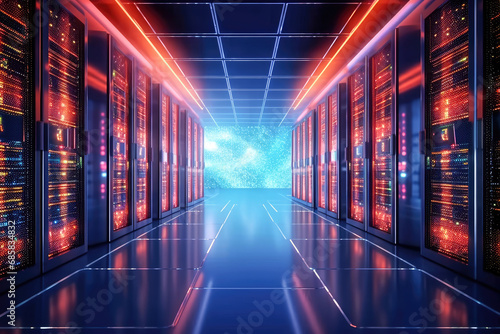 background with lights Technology background of Data processing with server room