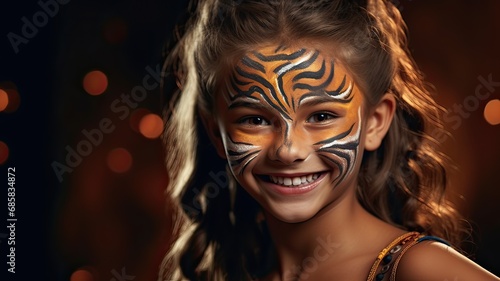 Young Girl Smiling with Tiger Face Paint © JuanMiguel