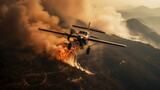Photo of Rescue firefighting aircraft extinguish a forest fire by dumping water on a burning forest in mountain