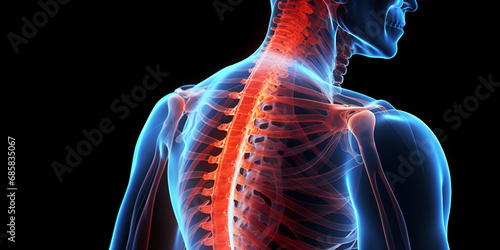 back side lumbar human body spine, A man with pain in his back Muscular Back Pain , Neck discomfort related to throat inflammation, generative AI