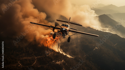Tableau sur toile Photo of Rescue firefighting aircraft extinguish a forest fire by dumping water
